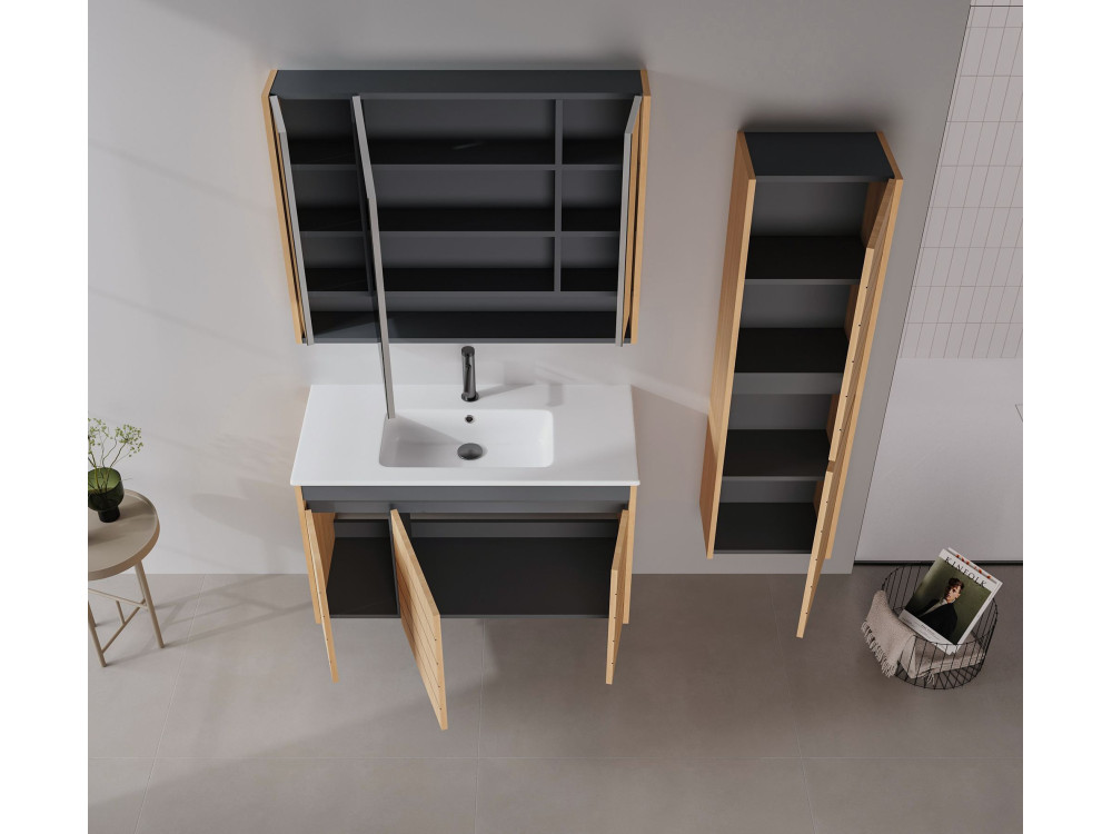 Ensemble Meuble Vasque avec Miroir (2 Pièces) "Ricato 100" -  cm - Oak