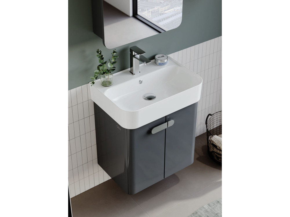 Ensemble Meuble Vasque avec Miroir (2 Pièces) "Orbit 55" - 55 x 38 x 62 cm - Anthracite