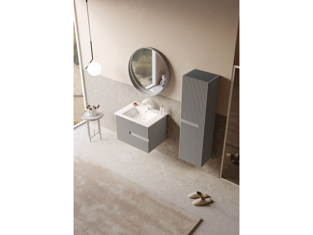 Ensemble Meuble Vasque avec Miroir (2 Pièces) "Moonlight 70 v2" - 71 x 51 x 51 cm - Matte Mink