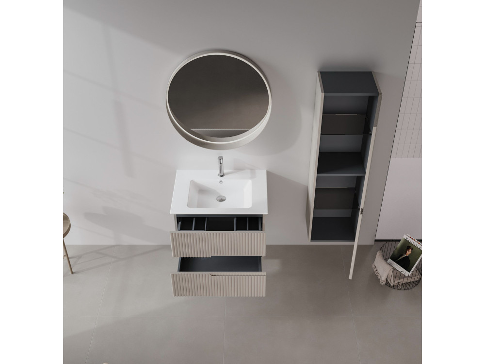 Ensemble Meuble Vasque avec Miroir (2 Pièces) "Moonlight 70 v2" - 71 x 51 x 51 cm - Matte Mink