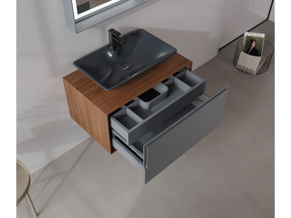 Ensemble Meuble Vasque avec Miroir (2 Pièces) "Craft 80" - 60 x 50 x 40 cm - Walnut / Anthracite