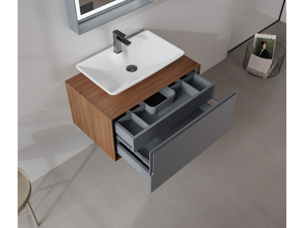Ensemble Meuble Vasque avec Miroir (2 Pièces) "Craft 80" - 60 x 50 x 40 cm - Walnut / Anthracite / White