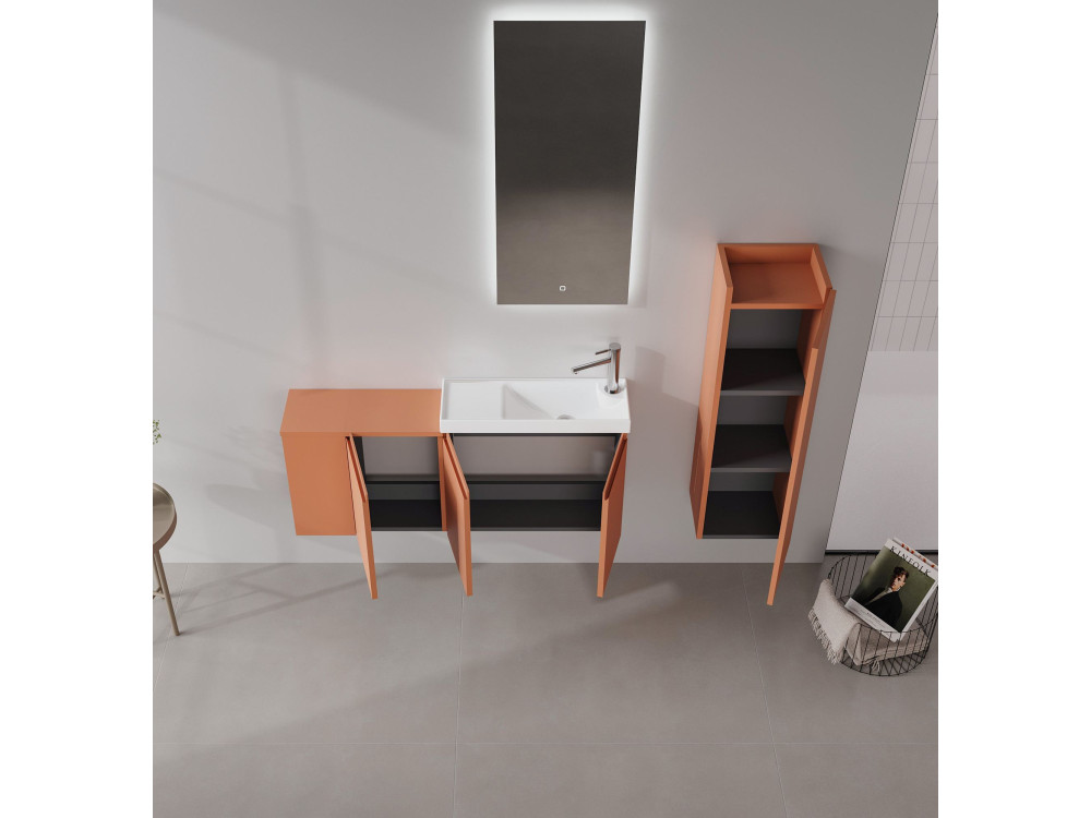 Ensemble Meuble Vasque avec Miroir (2 Pièces) "Ferla 110" - 110 x 22 x 45 cm - Matte Cinnamon