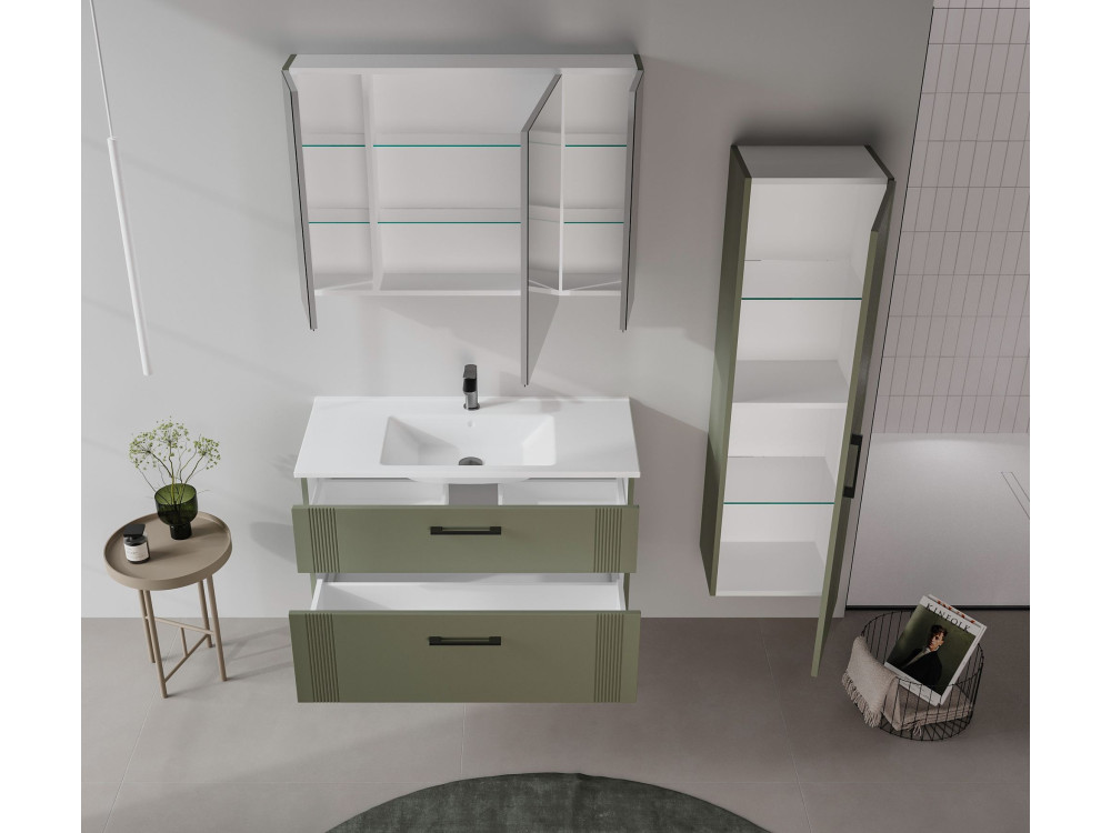 Meuble Salle de Bain avec Miroir "Bari 100" - 97 x 16 x 66 cm - Matte Green