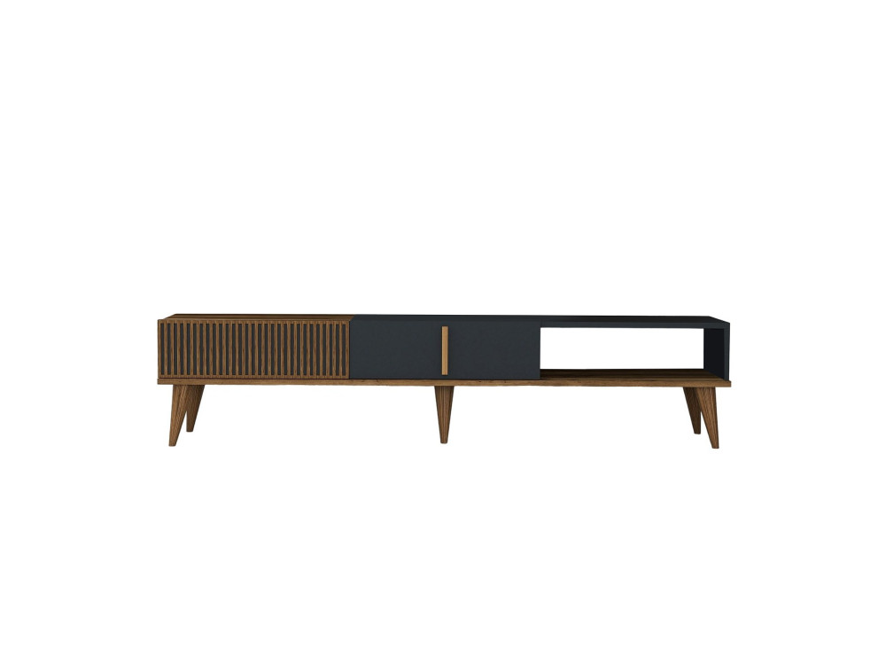 Meuble TV en bois "Milan" - 180 x 35 x 40 cm - Noyer, Anthracite