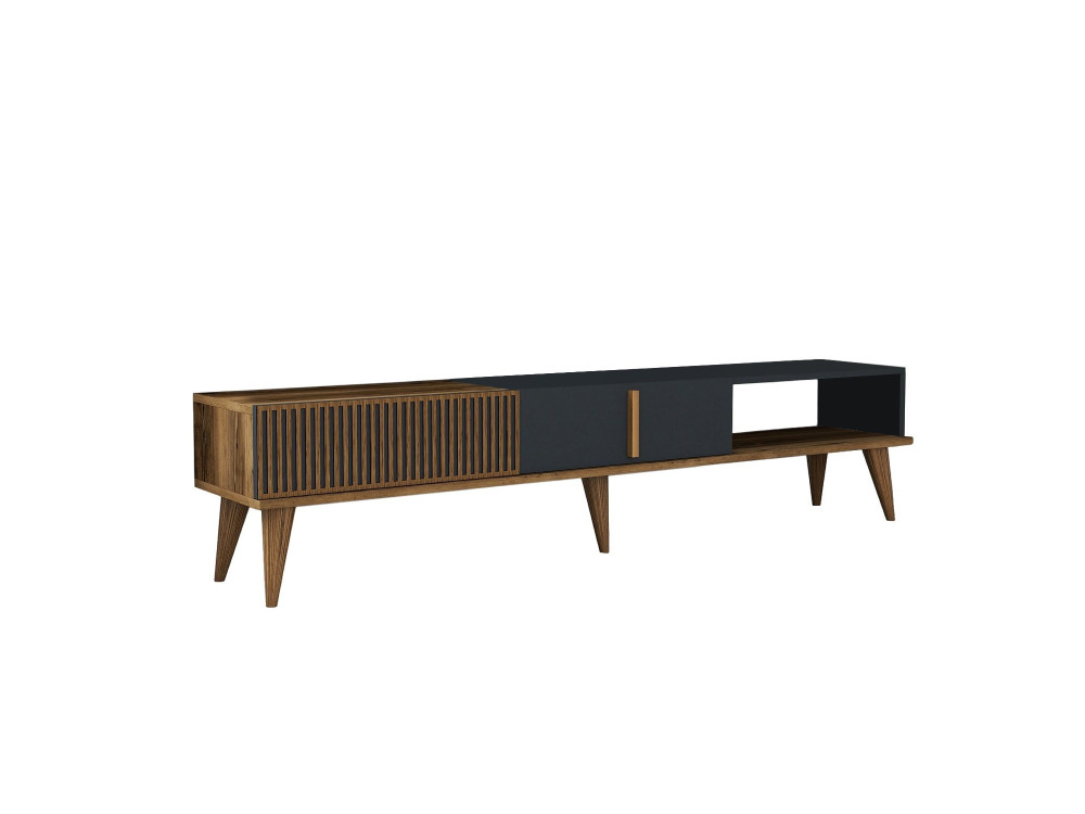 Meuble TV en bois "Milan" - 180 x 35 x 40 cm - Noyer, Anthracite