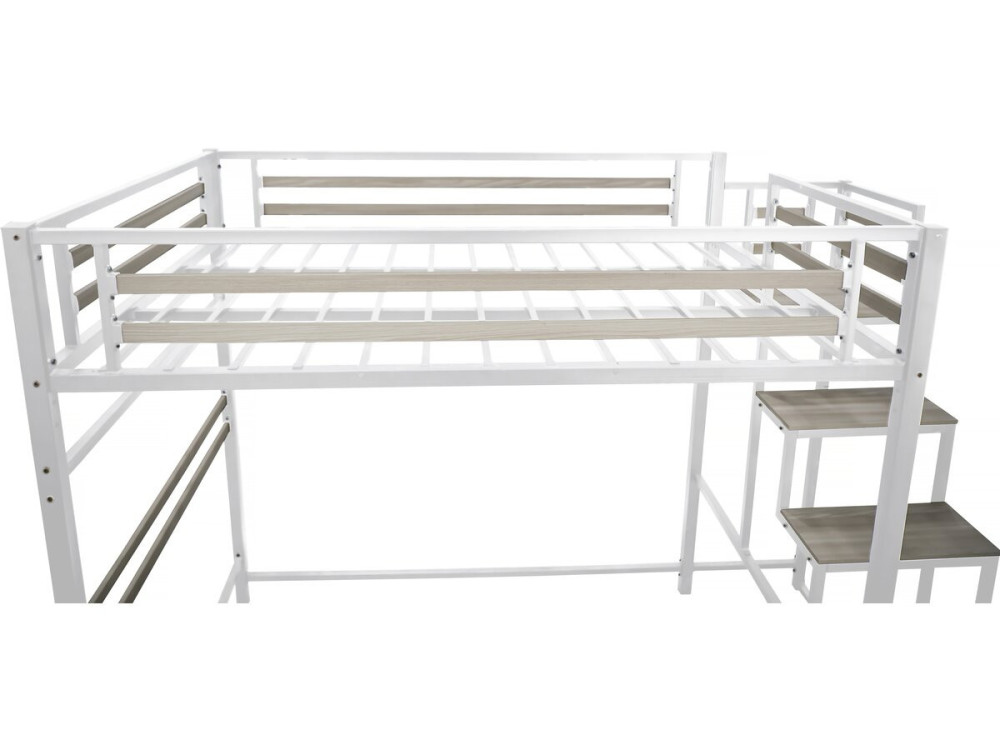 Lit mezzanine en métal avec escalier "LENA" - 140 x 190 cm - Blanc