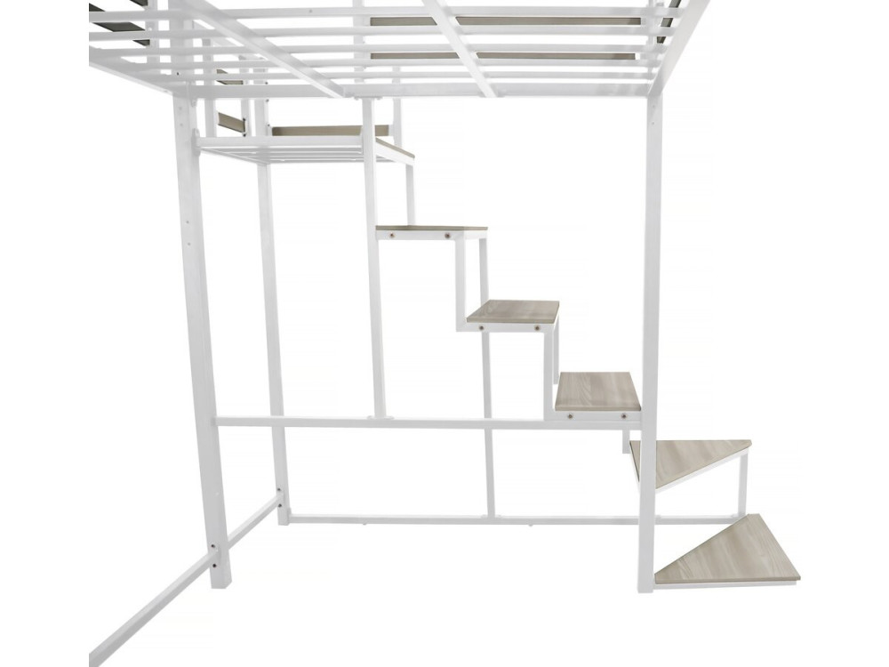 Lit mezzanine en métal avec escalier "LENA" - 140 x 190 cm - Blanc