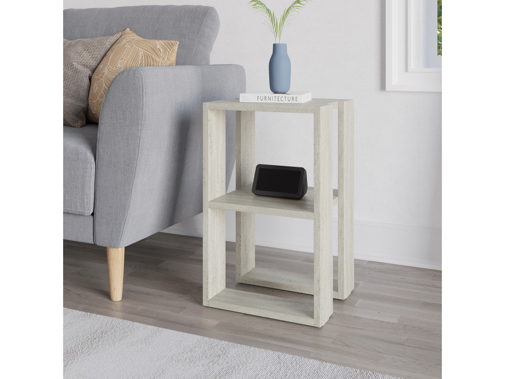Table de chevet en bois "Lonie" 30 x 30 x 55 cm - Travertin