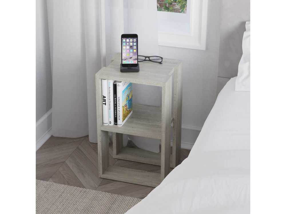 Table de chevet en bois "Lonie" 30 x 30 x 55 cm - Travertin