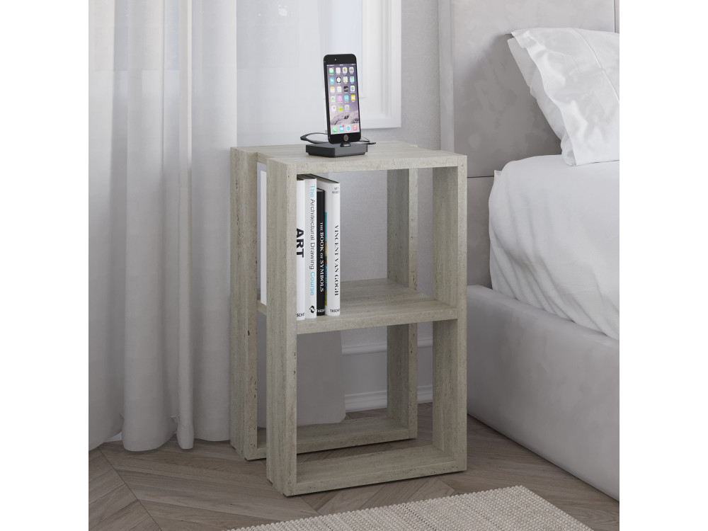 Table de chevet en bois "Lonie" 30 x 30 x 55 cm - Travertin