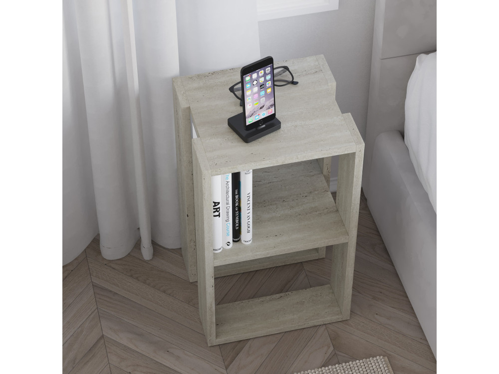 Table de chevet en bois "Lonie" 30 x 30 x 55 cm - Travertin