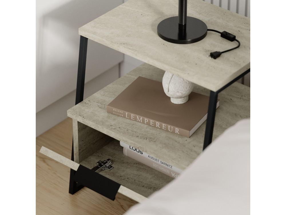 Table de chevet en bois "Pal" - 45 x 40 x 50 cm - Travertin