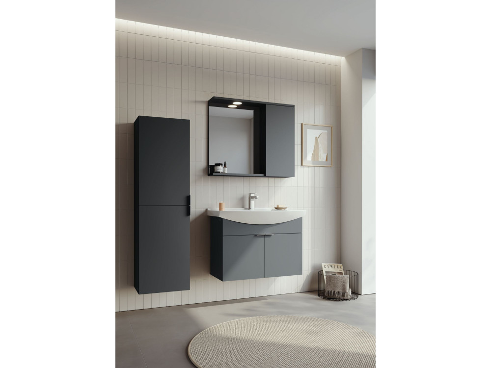 Ensemble Meuble Vasque avec Miroir (2 Pièces) "Purus 80" - 80 x 50 x 58 cm - Matte Anthracite