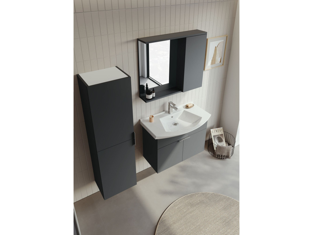 Ensemble Meuble Vasque avec Miroir (2 Pièces) "Purus 80" - 80 x 50 x 58 cm - Matte Anthracite