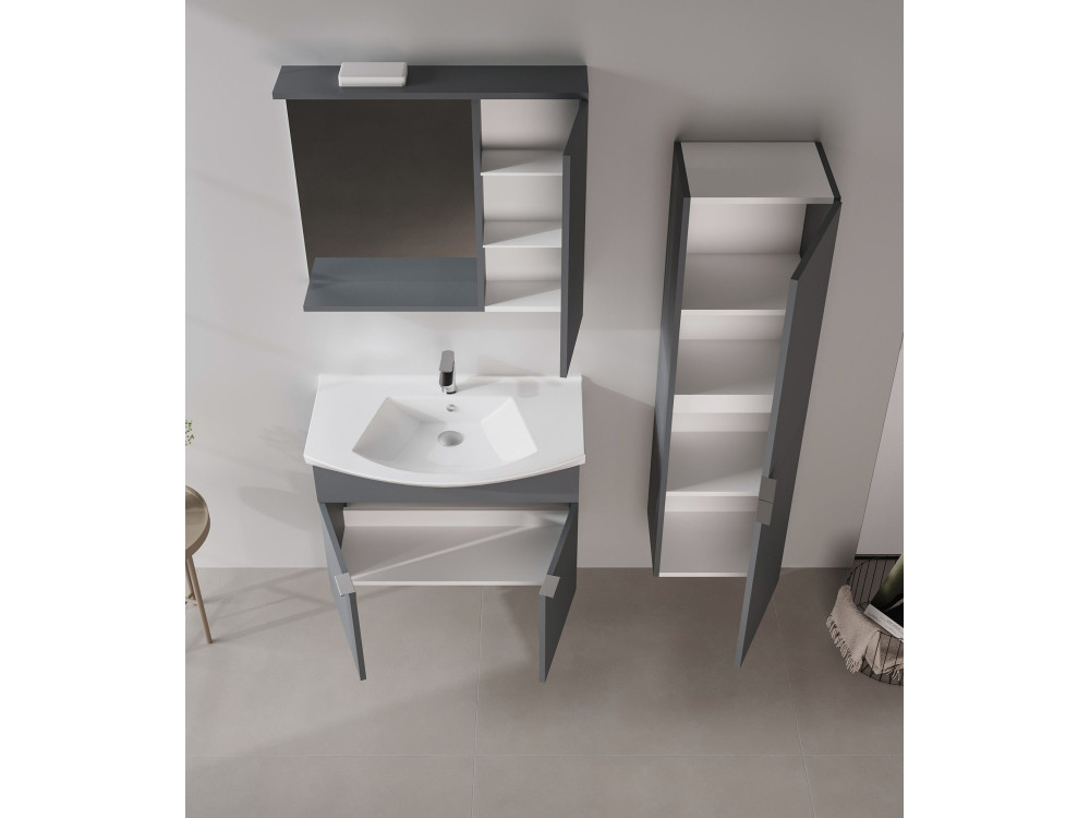 Ensemble Meuble Vasque avec Miroir (2 Pièces) "Purus 80" - 80 x 50 x 58 cm - Matte Anthracite