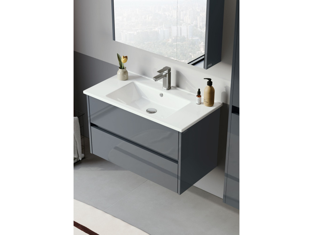 Ensemble Meuble Vasque avec Miroir (2 Pièces) "Arno 85" - 85 x 45 x 52 cm - Grey
