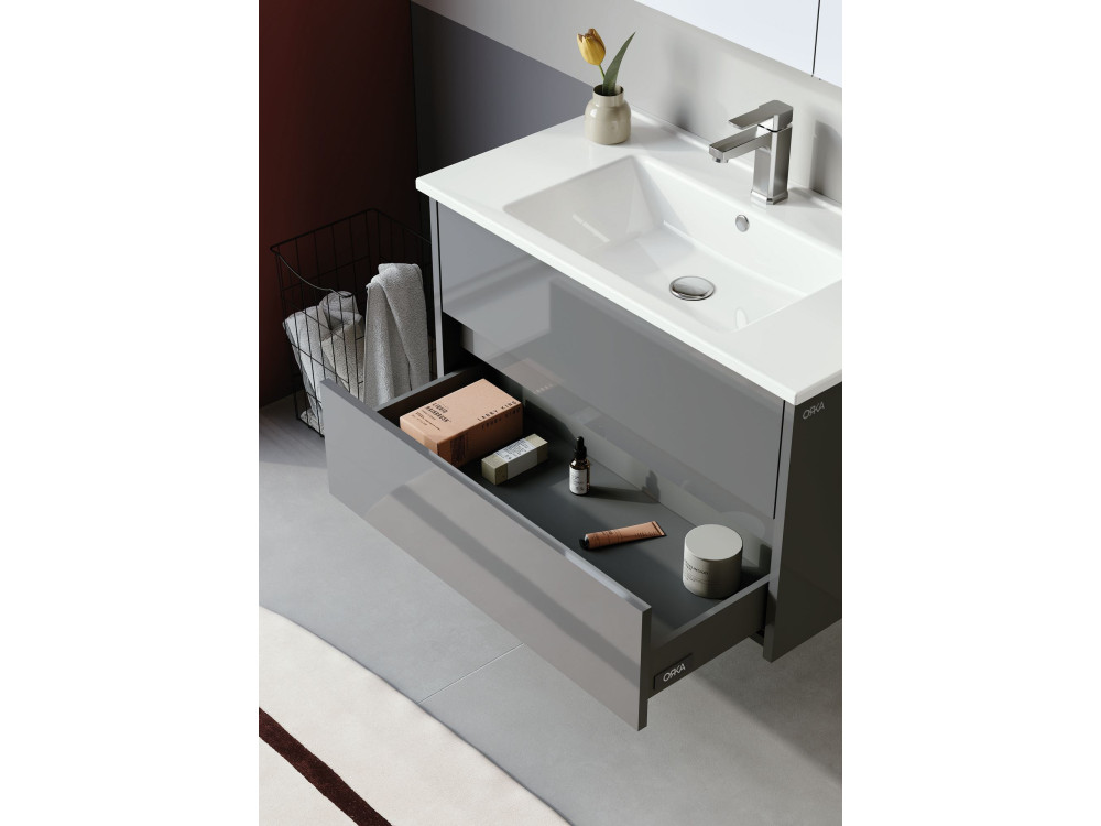 Ensemble Meuble Vasque avec Miroir (2 Pièces) "Arno 85" - 85 x 45 x 52 cm - Grey