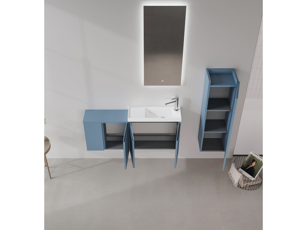 Ensemble Meuble Vasque avec Miroir (2 Pièces) "Ferla 110" - 40 x 22 x 45 cm - Matte Blue