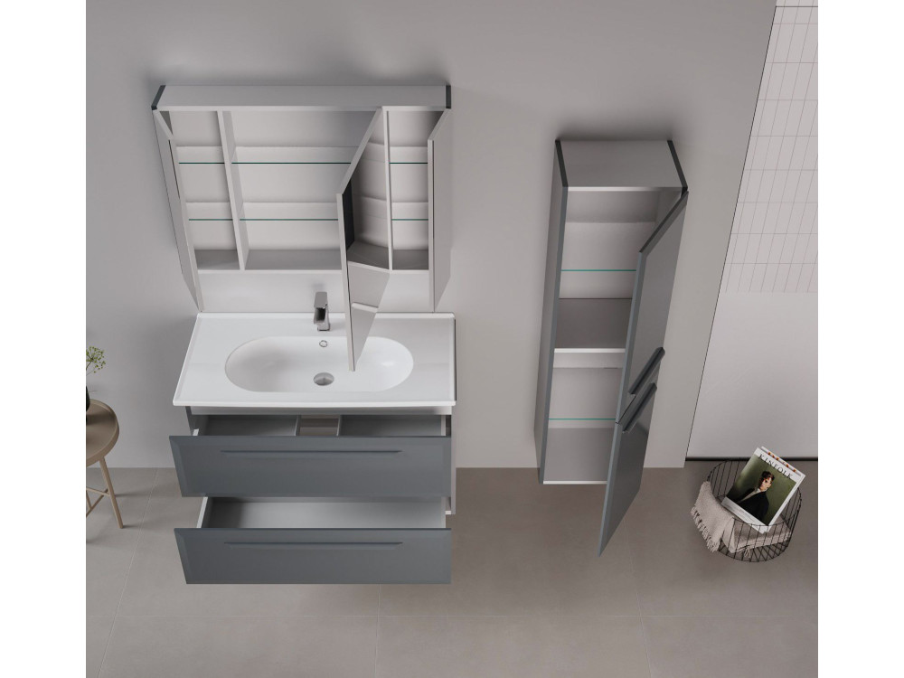 Meuble Salle de Bain avec Miroir "Nuvola 100 v2" - 97 x 16 x 66 cm - Anthracite
