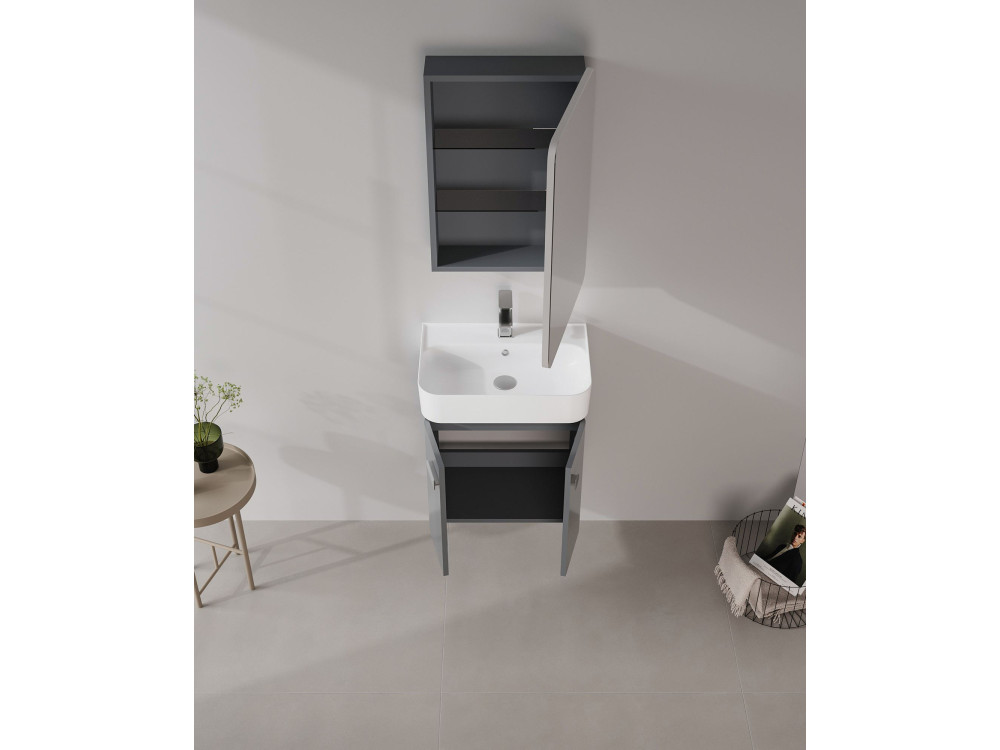 Meuble Salle de Bain avec Miroir "Orbit 50" - 50 x 16 x 71 cm - Anthracite