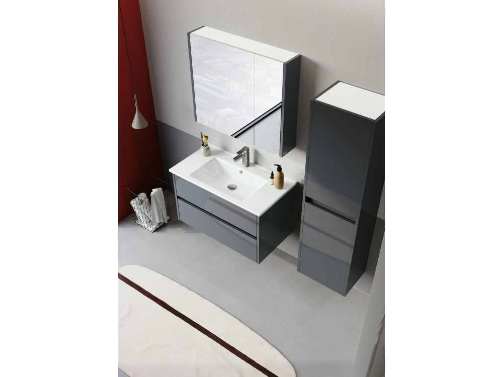 Meuble Salle de Bain avec Miroir "Arno 80" - 79 x 16 x 66 cm - Grey / Anthracite