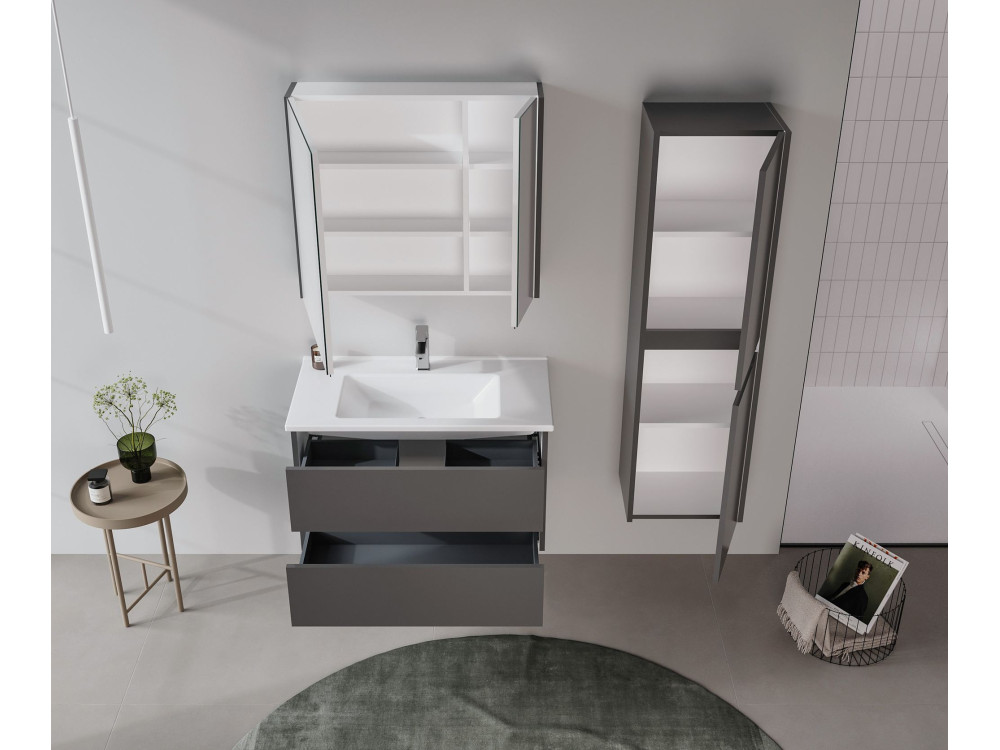 Meuble Salle de Bain avec Miroir "Arno 80" - 79 x 16 x 66 cm - Grey / Anthracite