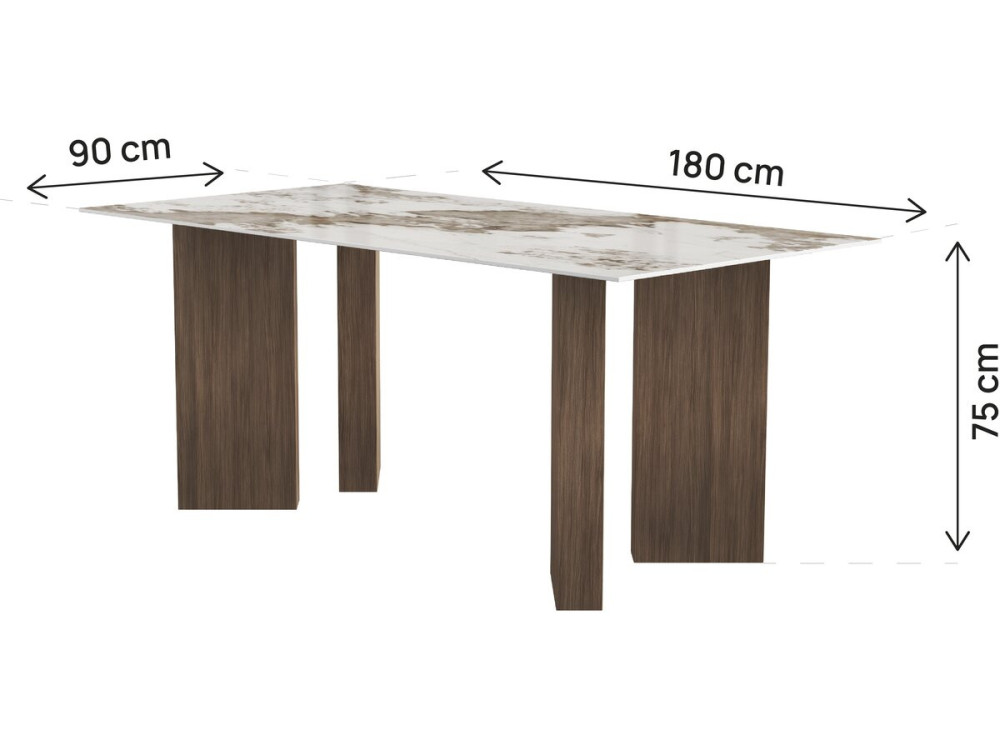 Table repas céramique - 180 cm - "Elma" - 8 places - Marron