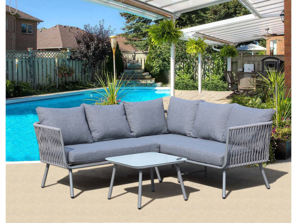 Salon de jardin en corde tressée "Zanzibar" - Gris clair