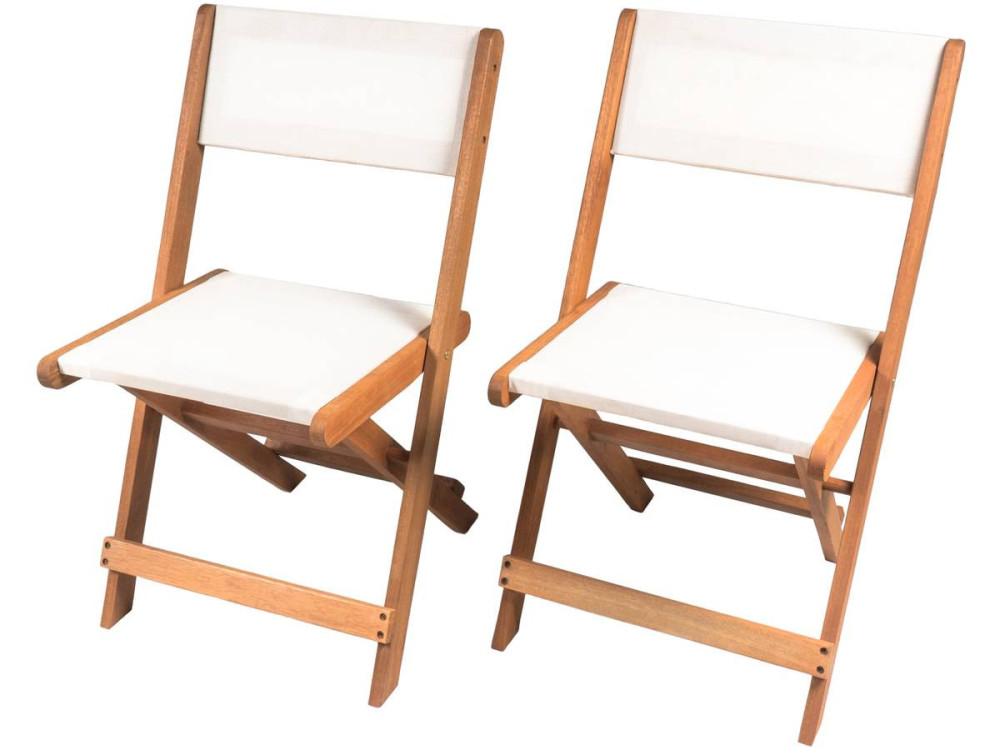 Lot de 2 chaises pliantes en bois exotique "Seoul" - Maple - Beige