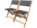 Chaise pliante en bois exotique "Seoul" - Maple - Gris - Lot de 2 - Noir