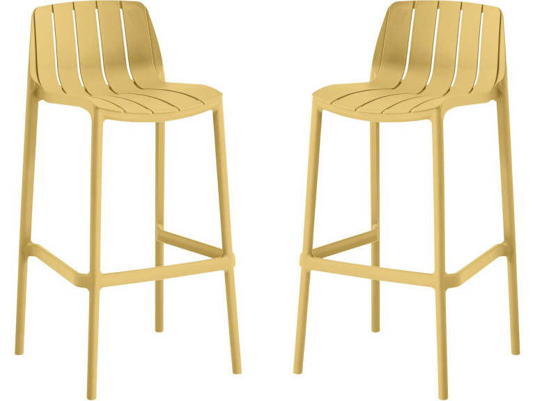 Lot de 2 chaises hautes de jardin empilable "Vaena" - Jaune