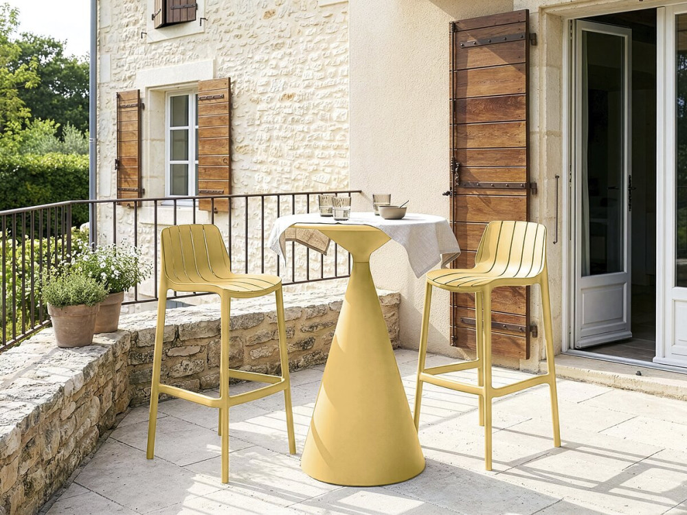Lot de 2 chaises hautes de jardin empilable "Vaena" - Jaune