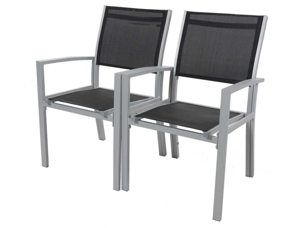 Fauteuil jardin Alu/Textilène "Tropic" - Phoenix - Noir - Lot de 2