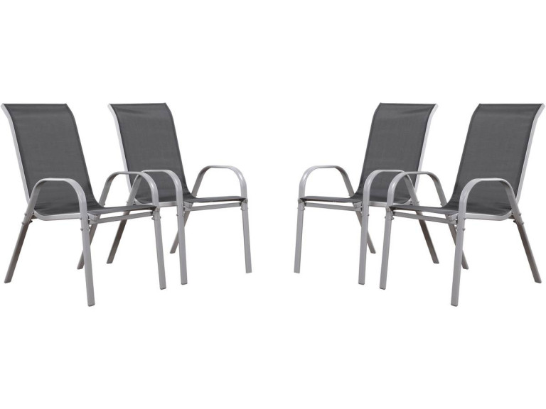 Fauteuil jardin Textilène "Cordoba" - Phoenix - Gris foncé/Argenté - Lot de 4