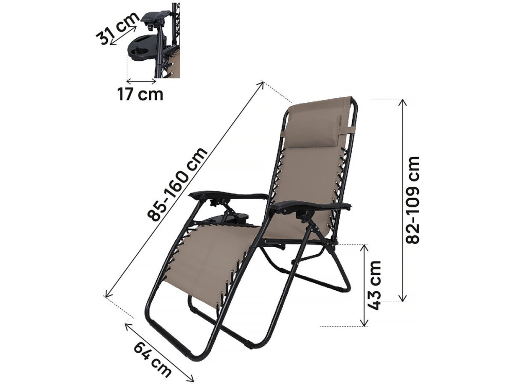 Fauteuil de jardin relax zéro gravité "Sintra" - Taupe