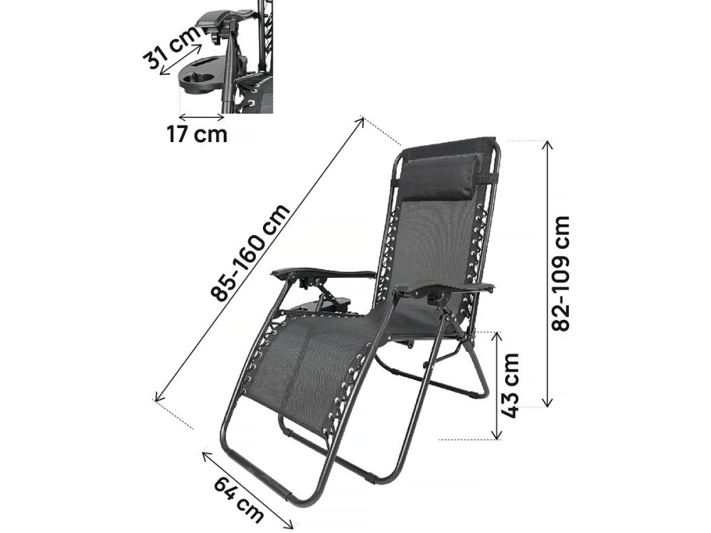 Fauteuil de jardin relax zéro gravité "Sintra" - Noir