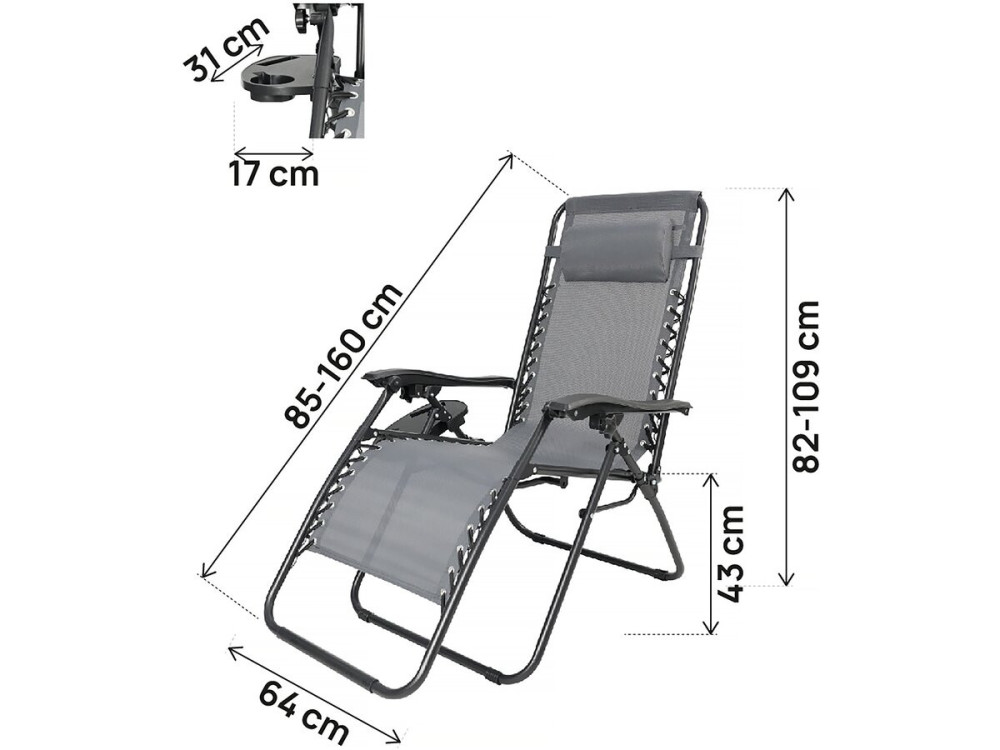 Lot de 2 fauteuils de jardin inclinable zéro gravité "Sintra" - Gris