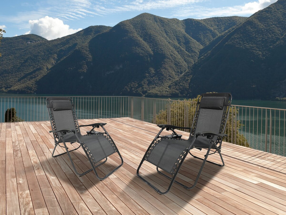 Lot de 2 Fauteuils de jardin inclinable zéro gravité "Sintra" - Noir