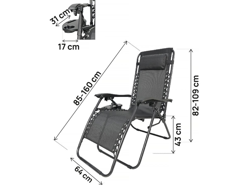 Lot de 2 Fauteuils de jardin inclinable zéro gravité "Sintra" - Noir