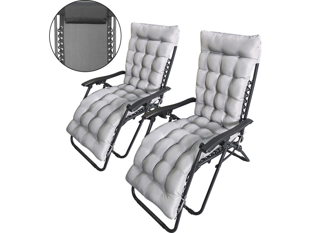 Lot de 2 fauteuils de jardin inclinable zéro gravité avec coussin matelassé "Sintra" - Noir