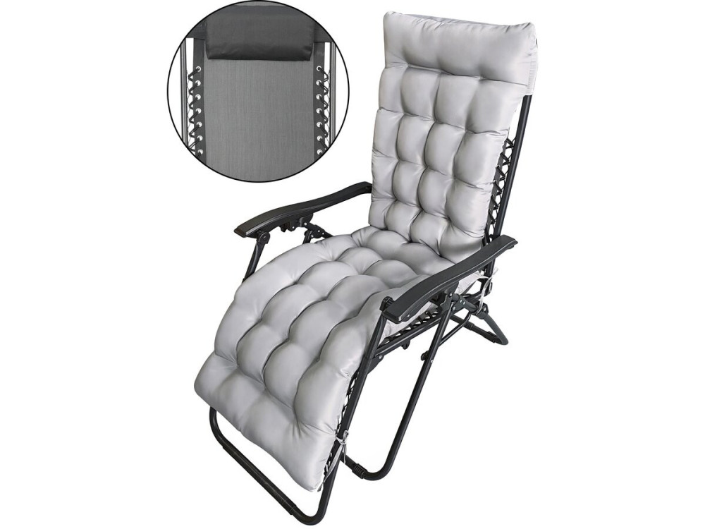 Fauteuil de jardin relax zéro gravité avec coussin matelassé "Sintra" - Noir