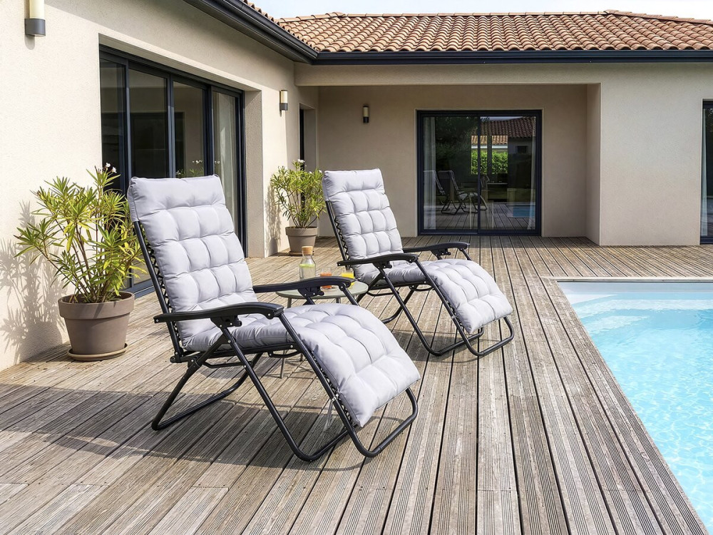 Fauteuil de jardin relax zéro gravité avec coussin matelassé "Sintra" - Noir