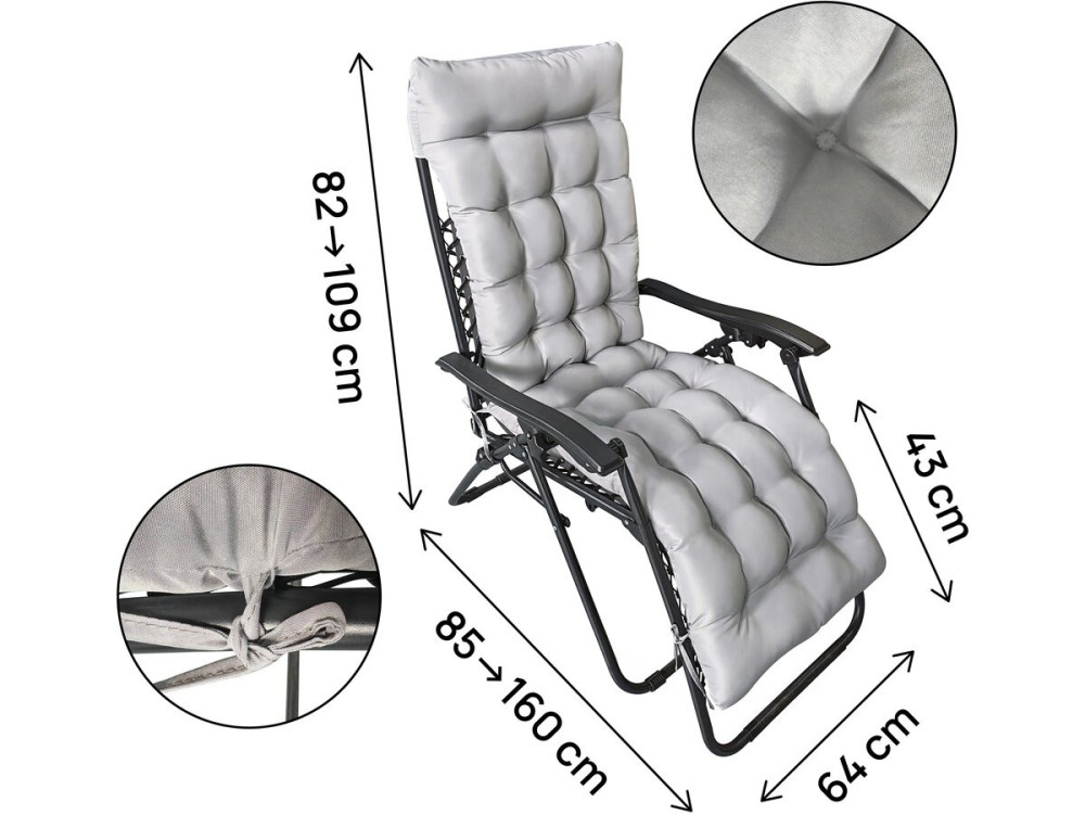 Fauteuil de jardin relax zéro gravité avec coussin matelassé "Sintra" - Noir