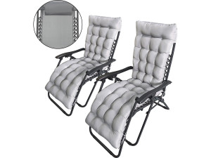 Lot de 2 fauteuils de jardin inclinable zéro gravité avec coussin matelassé "Sintra" - Gris