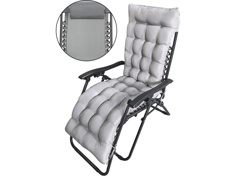 Fauteuil de jardin relax zéro gravité avec coussin matelassé "Sintra" - Gris