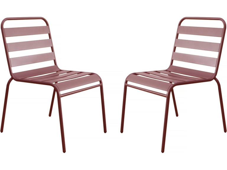 Lot de 2 chaises de jardin en métal empilables "Bilbao" - Terracotta