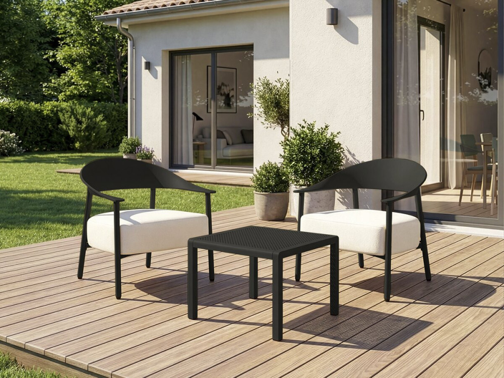 Lot de 2 fauteuils de jardin en plastique et en métal "Céora" - Noir