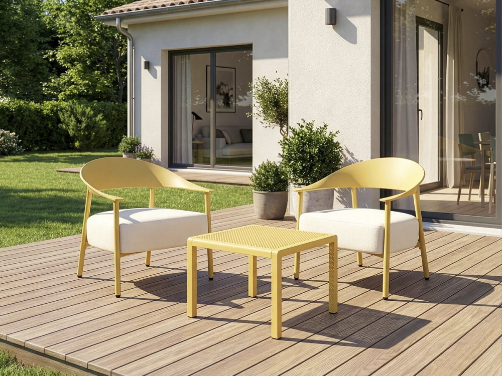 Lot de 2 fauteuils de jardin en plastique et métal "Céora" - Jaune