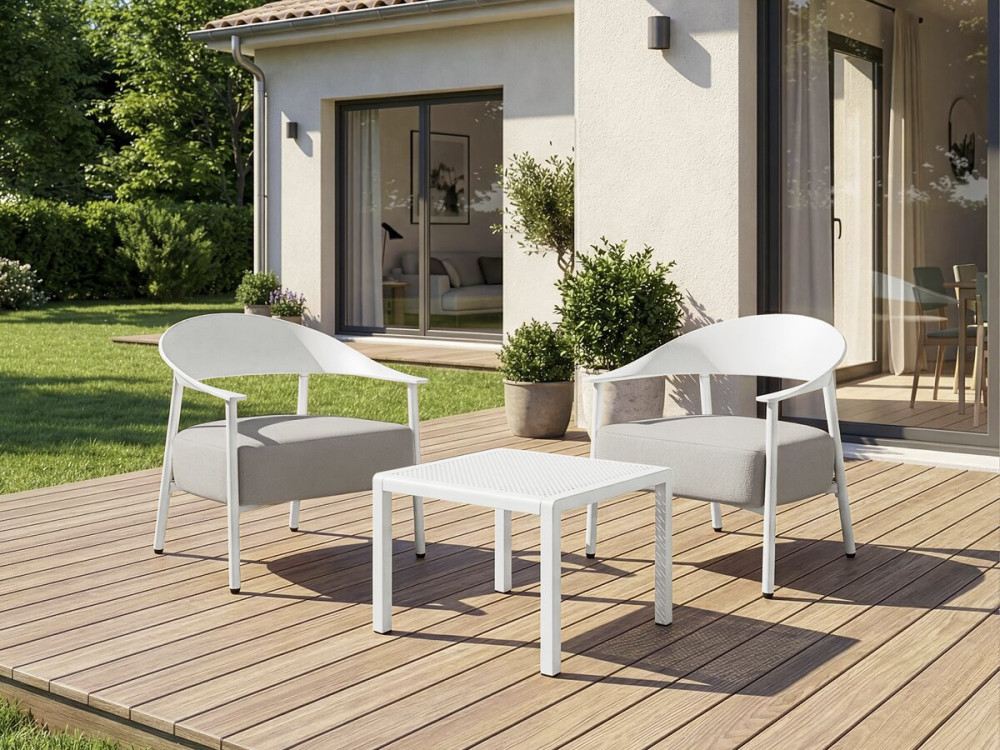Lot de 2 fauteuils de jardin en plastique et en métal "Céora" - Blanc